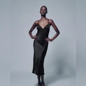 Zara Dresses Zara Satin And Lace Camisole Slip Midi Dress